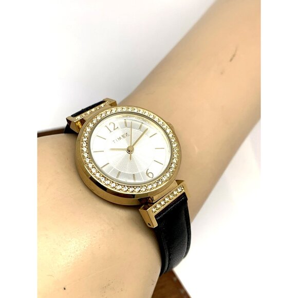 Timex Women's Watch TW2W48900 Indiglo Quartz Gold Black Leather Strap 31mm - Picture 6 of 14